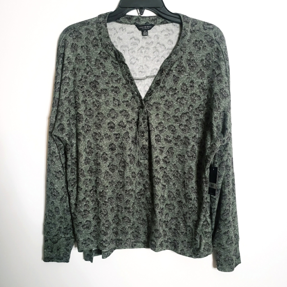 Lucky Brand long sleeve soft henley top high low hem Animal Print size small new